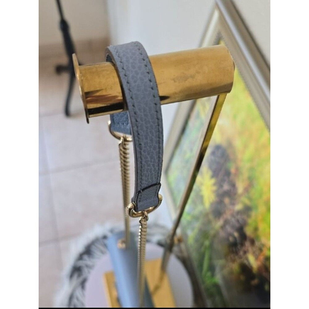 Authentic Gucci Interlocking GG Blue Pebbled Leather Crossbody Bag Gold Chain - Picture 12 of 12